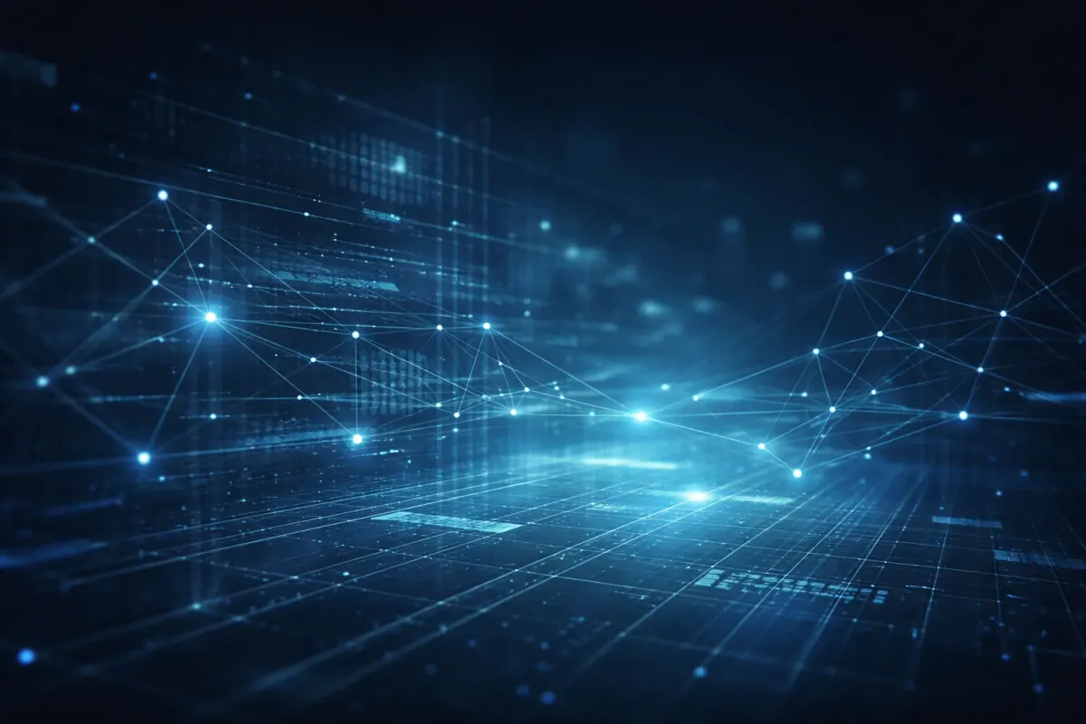 Visualisatie van een digitaal beveiligingsnetwerk met verbonden knooppunten